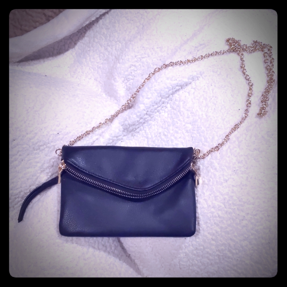 Convertible Clutch purse Black with Gold Chain